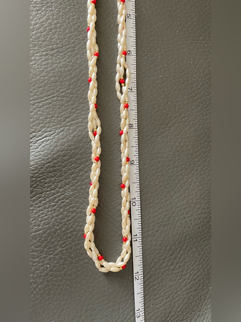 Pearl and Red Bead Twisted Necklace - Women’s Jewelry - Picture 13 of 14